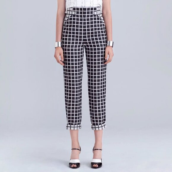 Kaelen NYC Black White Grid Pattern Cropped Pants - 4 - Picture 1 of 13